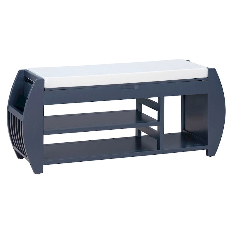 Banc de rangement pour chaussures rembourré avec côtés incurvés, pour 1 personne – Noir / Bleu marine vieilli / Naturel / Espresso / Blanc vieilli
