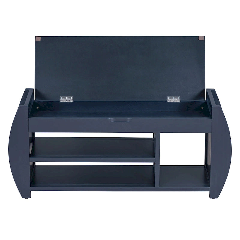 Banc de rangement pour chaussures rembourré avec côtés incurvés, pour 1 personne – Noir / Bleu marine vieilli / Naturel / Espresso / Blanc vieilli
