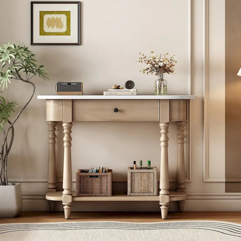 Table console étroite avec tiroir et étagère ouverte Gris / Blanc / Beige+Blanc / Bleu marine