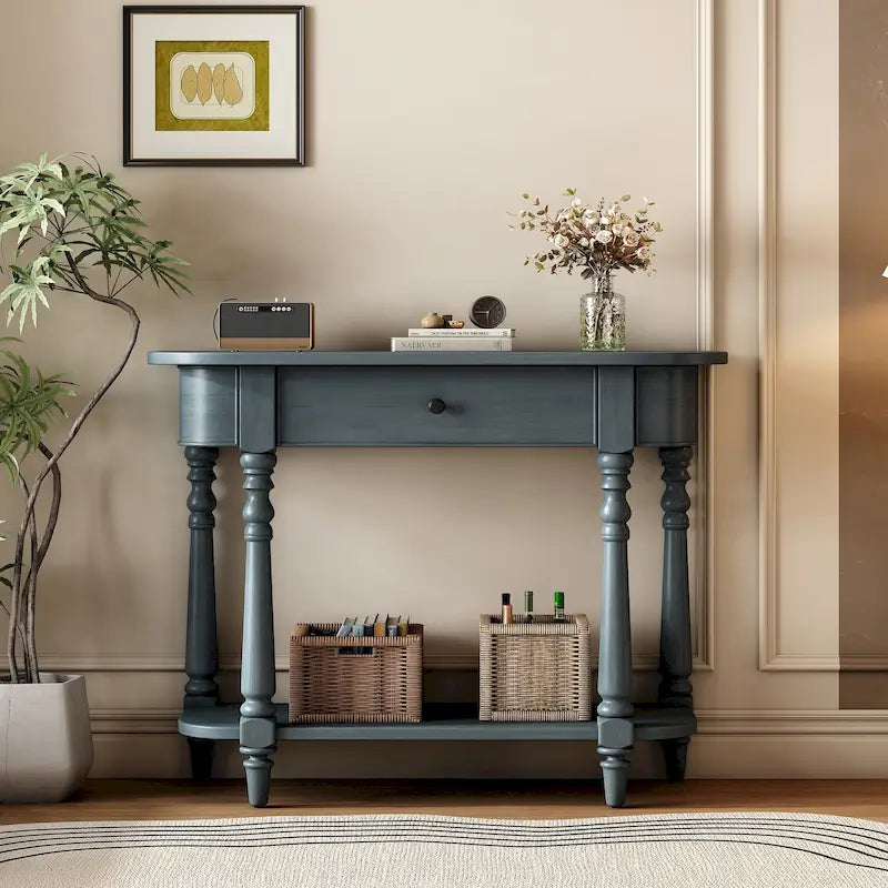 Table console étroite avec tiroir et étagère ouverte Gris / Blanc / Beige+Blanc / Bleu marine