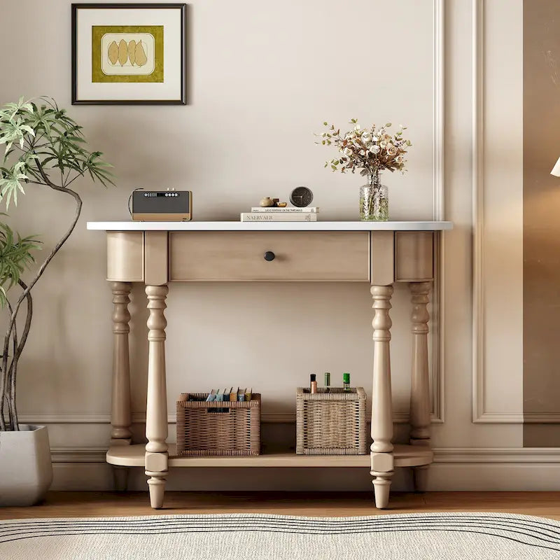 Table console étroite avec tiroir et étagère ouverte Gris / Blanc / Beige+Blanc / Bleu marine