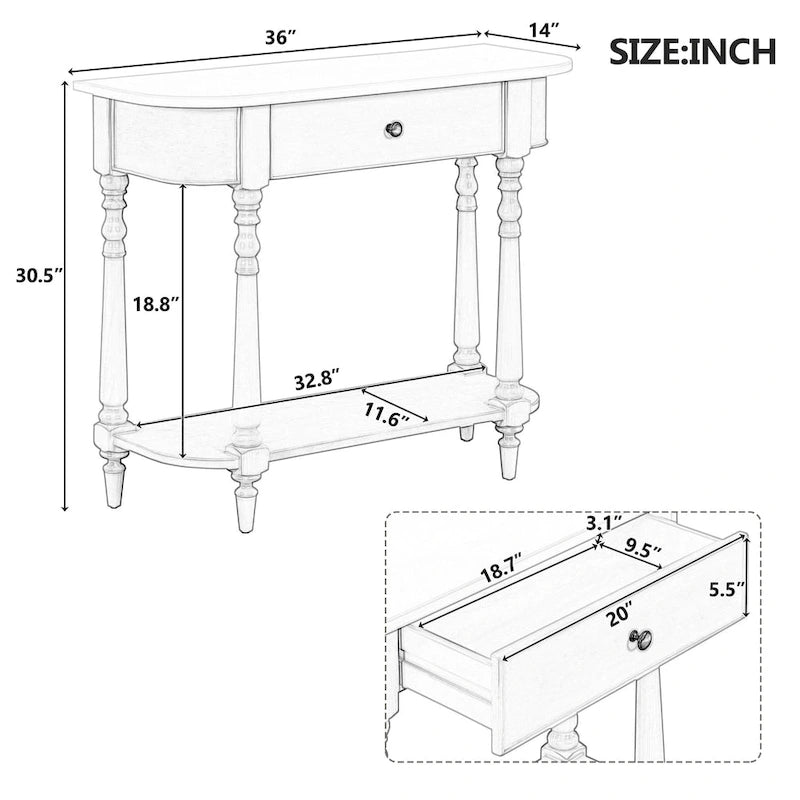 Table console étroite avec tiroir et étagère ouverte Gris / Blanc / Beige+Blanc / Bleu marine