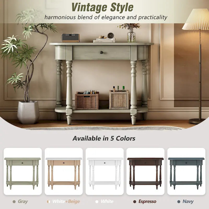 Table console étroite avec tiroir et étagère ouverte Gris / Blanc / Beige+Blanc / Bleu marine