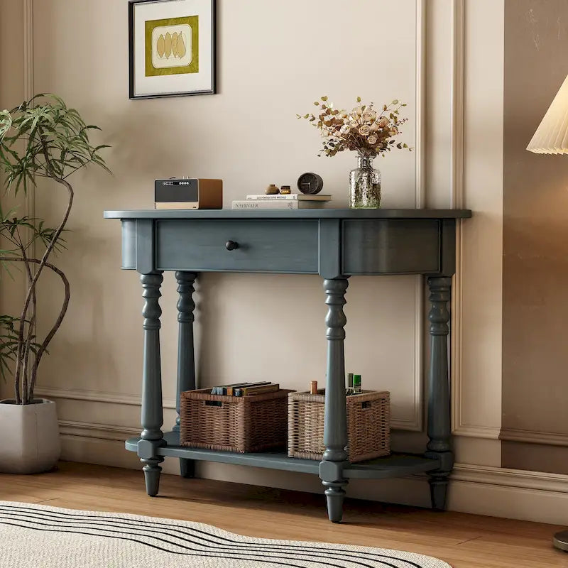 Table console étroite avec tiroir et étagère ouverte Gris / Blanc / Beige+Blanc / Bleu marine