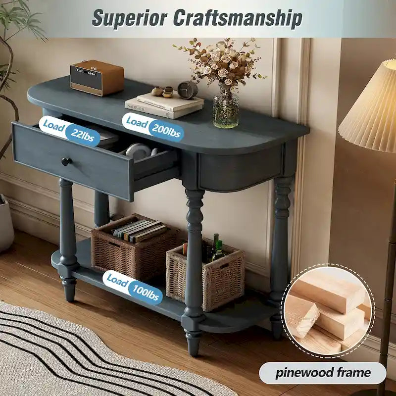 Table console étroite avec tiroir et étagère ouverte Gris / Blanc / Beige+Blanc / Bleu marine