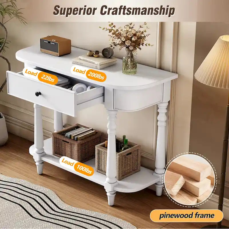 Table console étroite avec tiroir et étagère ouverte Gris / Blanc / Beige+Blanc / Bleu marine