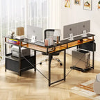 Bureau d'angle en L avec bande LED et prise de courant – Noir / Marron Rustique / Chêne Gris / Blanc, 1 personne