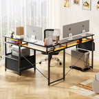Bureau d'angle en L avec bande LED et prise de courant – Noir / Marron Rustique / Chêne Gris / Blanc, 1 personne