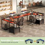 Bureau d'angle en L avec bande LED et prise de courant – Noir / Marron Rustique / Chêne Gris / Blanc, 1 personne