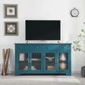 Buffet en verre cannelé bleu sarcelle avec 2 armoires et 2 tiroirs, assemblage 1 personne