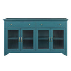 Buffet en verre cannelé bleu sarcelle avec 2 armoires et 2 tiroirs, assemblage 1 personne