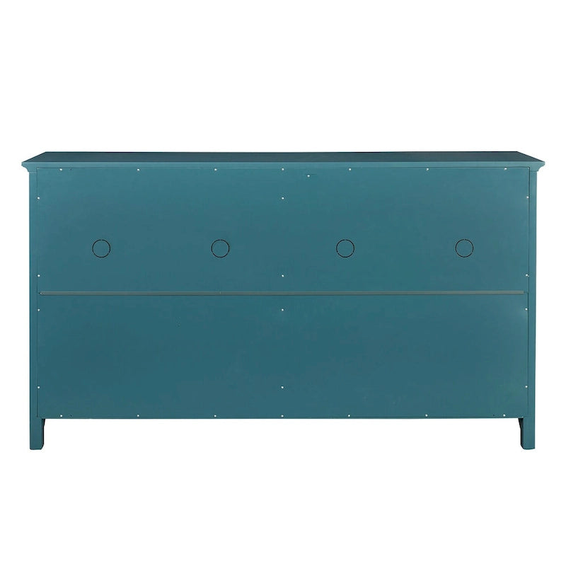 Buffet en verre cannelé bleu sarcelle avec 2 armoires et 2 tiroirs, assemblage 1 personne