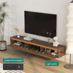 Meuble TV flottant en bois avec lumières LED et rangement – 1 unité
