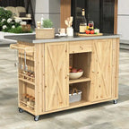 Îlot de cuisine extérieur - Naturel / Gris / Noir, Bois + Acier inoxydable, 1 personne