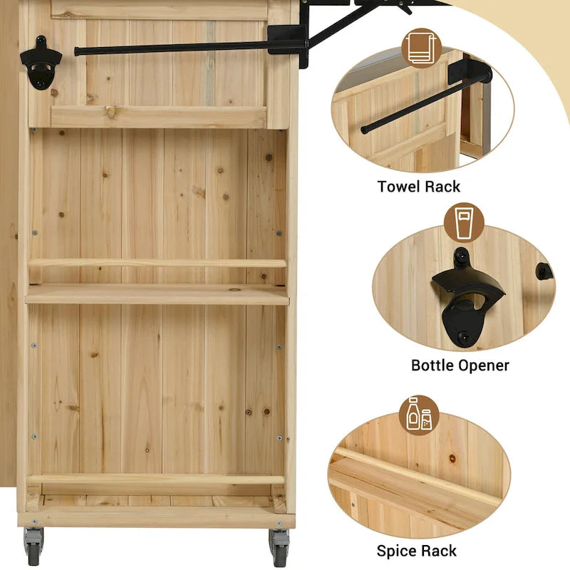 Îlot de cuisine extérieur - Naturel / Gris / Noir, Bois + Acier inoxydable, 1 personne