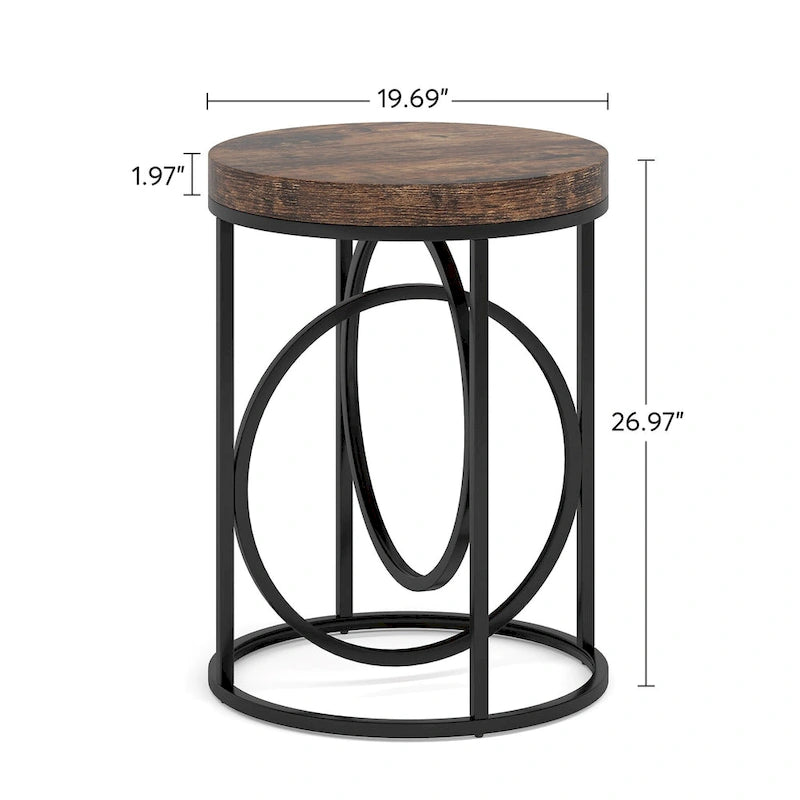 Table d'appoint ronde, blanc/doré et marron/noir, cadre métallique, 1 ou 2 pièces