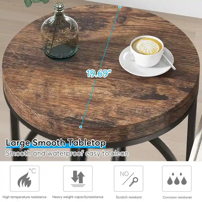 Table d'appoint ronde, blanc/doré et marron/noir, cadre métallique, 1 ou 2 pièces
