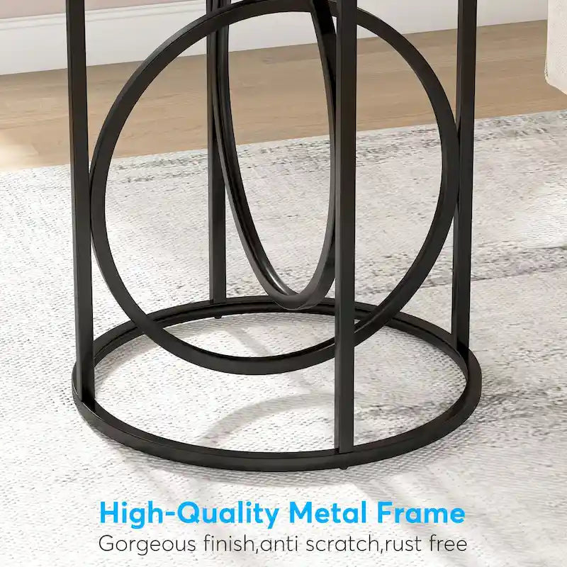 Table d'appoint ronde, blanc/doré et marron/noir, cadre métallique, 1 ou 2 pièces