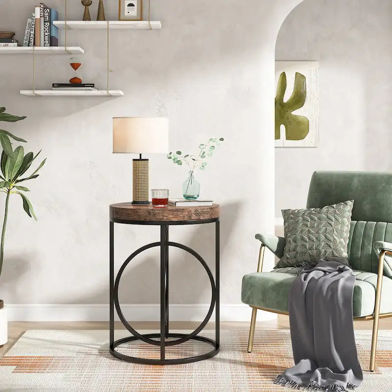 Table d'appoint ronde, blanc/doré et marron/noir, cadre métallique, 1 ou 2 pièces