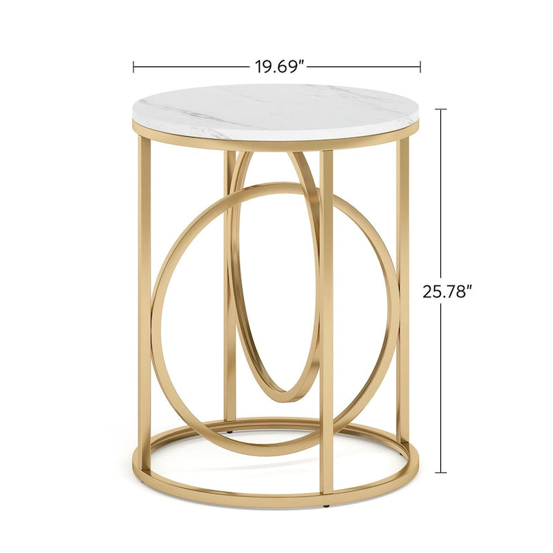 Table d'appoint ronde, blanc/doré et marron/noir, cadre métallique, 1 ou 2 pièces