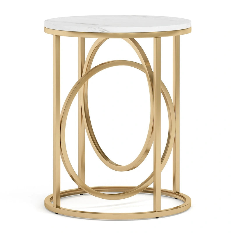 Table d'appoint ronde, blanc/doré et marron/noir, cadre métallique, 1 ou 2 pièces