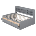 Lit capitaine blanc / gris clair / gris antique avec tête de lit bibliothèque, 3 tiroirs et lit gigogne, taille double, pour 2 personnes