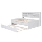 Lit capitaine blanc / gris clair / gris antique avec tête de lit bibliothèque, 3 tiroirs et lit gigogne, taille double, pour 2 personnes