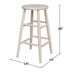 Tabouret de bar à hauteur de comptoir avec assise incurvée de 76 cm non fini – International Concepts : Bois massif, rond, sans dossier