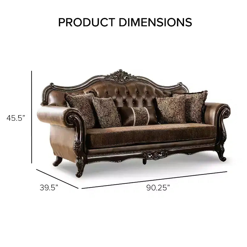 MAISONS : Intérieur + Extérieur Frazer Canapé 229,2 cm Traditionnel avec Clous Décoratifs Marron