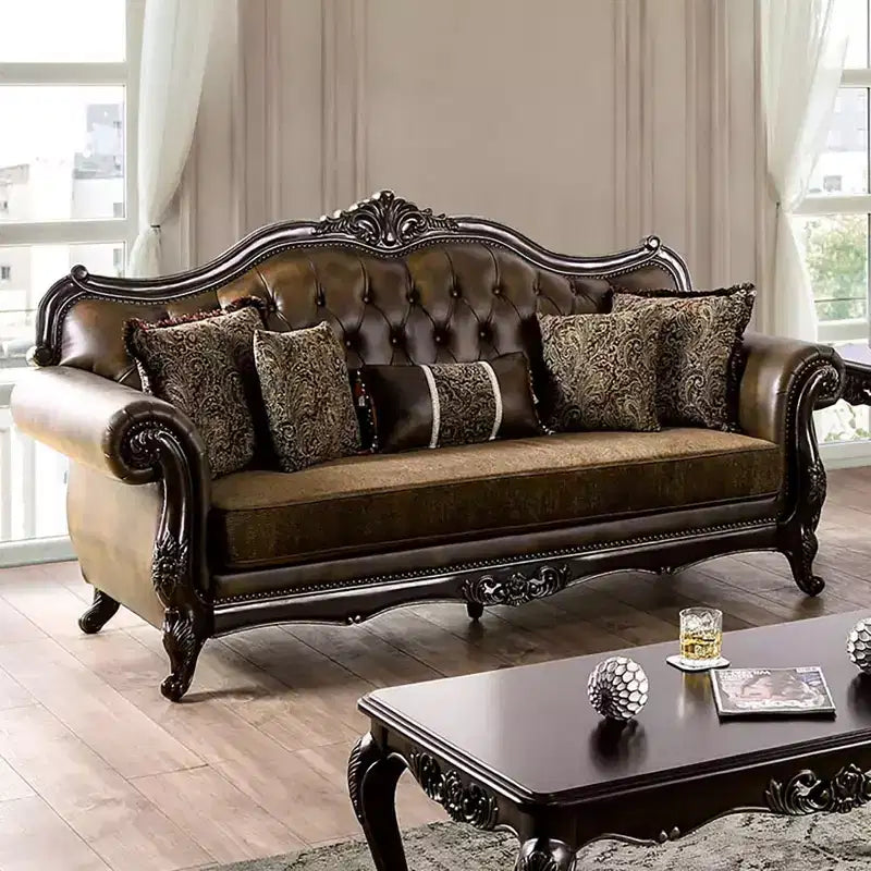 MAISONS : Intérieur + Extérieur Frazer Canapé 229,2 cm Traditionnel avec Clous Décoratifs Marron