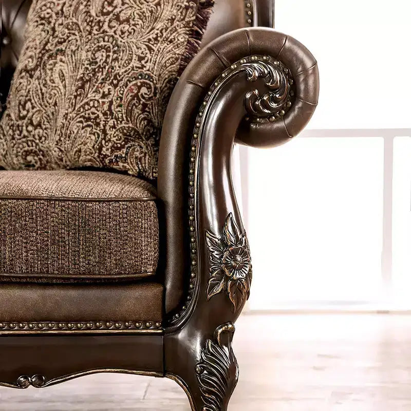 MAISONS : Intérieur + Extérieur Frazer Canapé 229,2 cm Traditionnel avec Clous Décoratifs Marron
