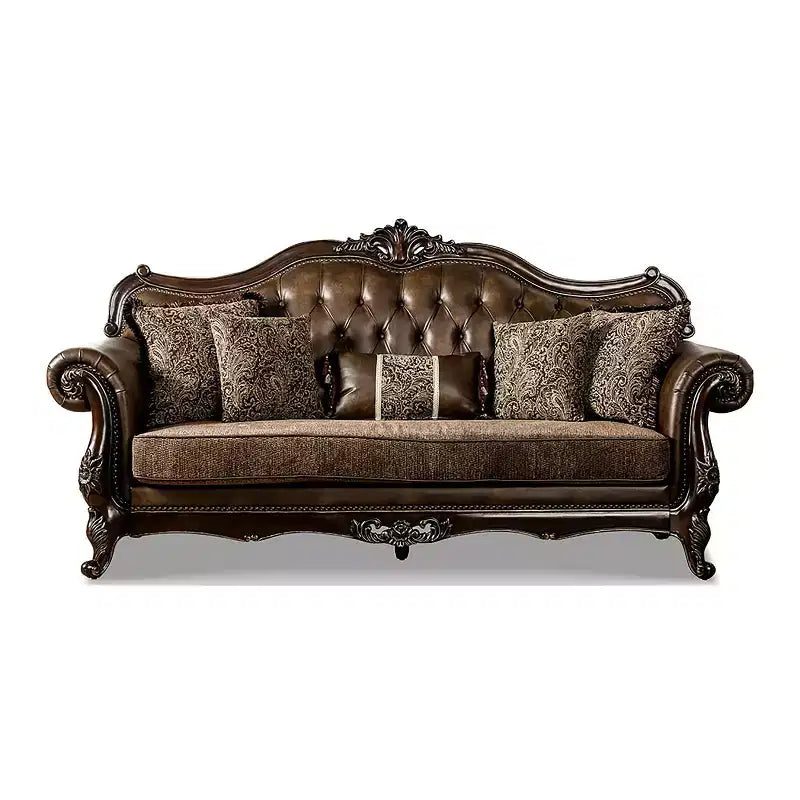 MAISONS : Intérieur + Extérieur Frazer Canapé 229,2 cm Traditionnel avec Clous Décoratifs Marron