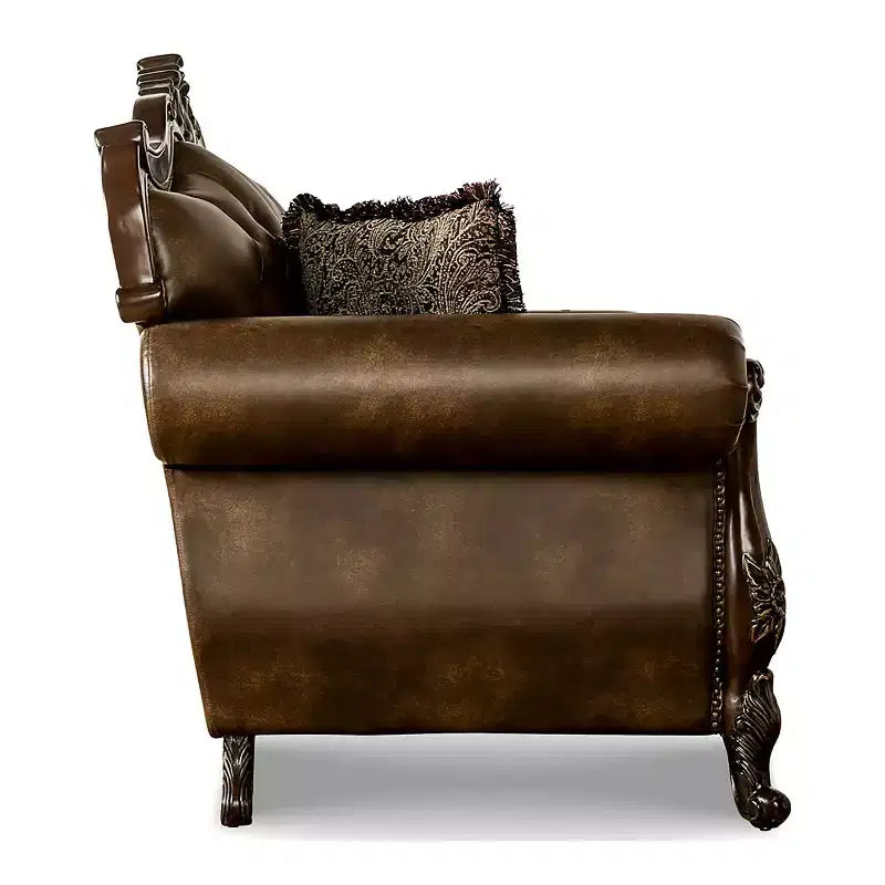 MAISONS : Intérieur + Extérieur Frazer Canapé 229,2 cm Traditionnel avec Clous Décoratifs Marron
