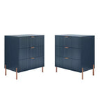 Festivo 2pc Modern Elegance 3 Drawer Nightstands Side Table Set Navy