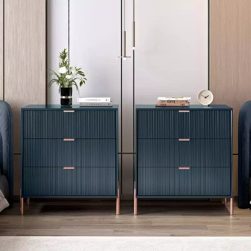 Festivo Lot de 2 tables de chevet à 3 tiroirs Style élégance moderne Bleu marine
