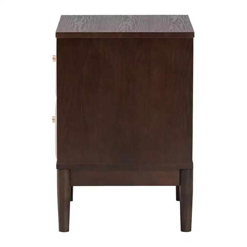 Table de chevet Baxton Studio Nikolai en tissu et bois, 2 tiroirs, beige/marron wengé