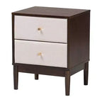 Table de chevet Baxton Studio Nikolai en tissu et bois, 2 tiroirs, beige/marron wengé