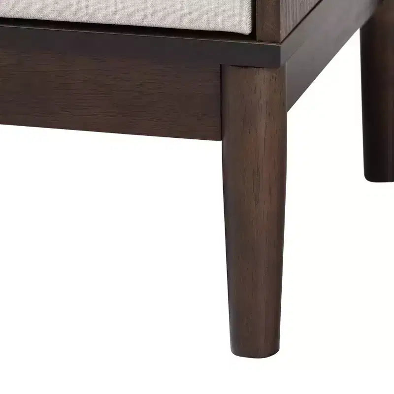 Table de chevet Baxton Studio Nikolai en tissu et bois, 2 tiroirs, beige/marron wengé
