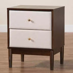 Table de chevet Baxton Studio Nikolai en tissu et bois, 2 tiroirs, beige/marron wengé