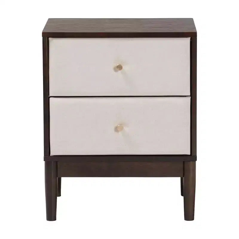 Table de chevet Baxton Studio Nikolai en tissu et bois, 2 tiroirs, beige/marron wengé
