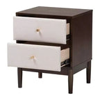 Table de chevet Baxton Studio Nikolai en tissu et bois, 2 tiroirs, beige/marron wengé