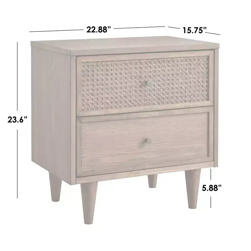Lifestorey Maxwell Chevet Mid-Century Moderne 2 Tiroirs Rotin Naturel/Chêne Blond
