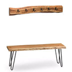 Banc en bois à bord naturel à 48 épingles avec ensemble de patères Naturel - Alaterre Furniture