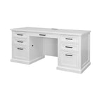 Bureau crédence en bois moderne : style exécutif, panneaux à rainures et perles, ports USB - Martin Furniture