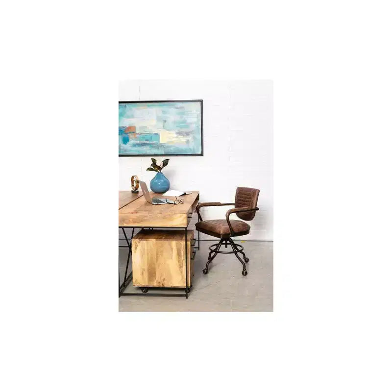 Bureau Allensworth naturel - Alder Bay : Bois de manguier massif, cadre en fer, mobilier de bureau moderne avec étagère et tiroir