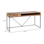 Bureau Allensworth naturel - Alder Bay : Bois de manguier massif, cadre en fer, mobilier de bureau moderne avec étagère et tiroir