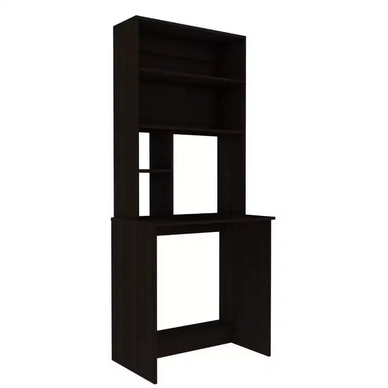 Bureau d'ordinateur Jeddah noir - Boahaus : style moderne, résistant aux rayures, étagère de rangement ouverte, stratifié de bois