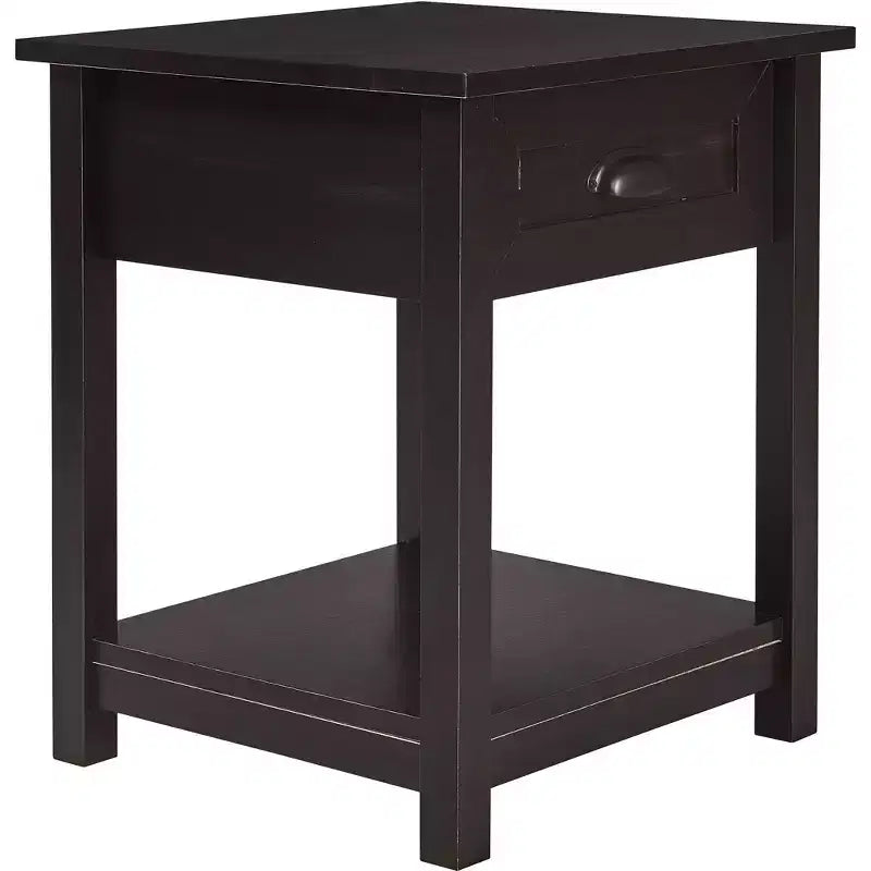 Table de Chevet en Bois avec Tiroir et Étagère Noire - ClickDecor : Style Traditionnel, Quincaillerie en Fer, Composite MDF