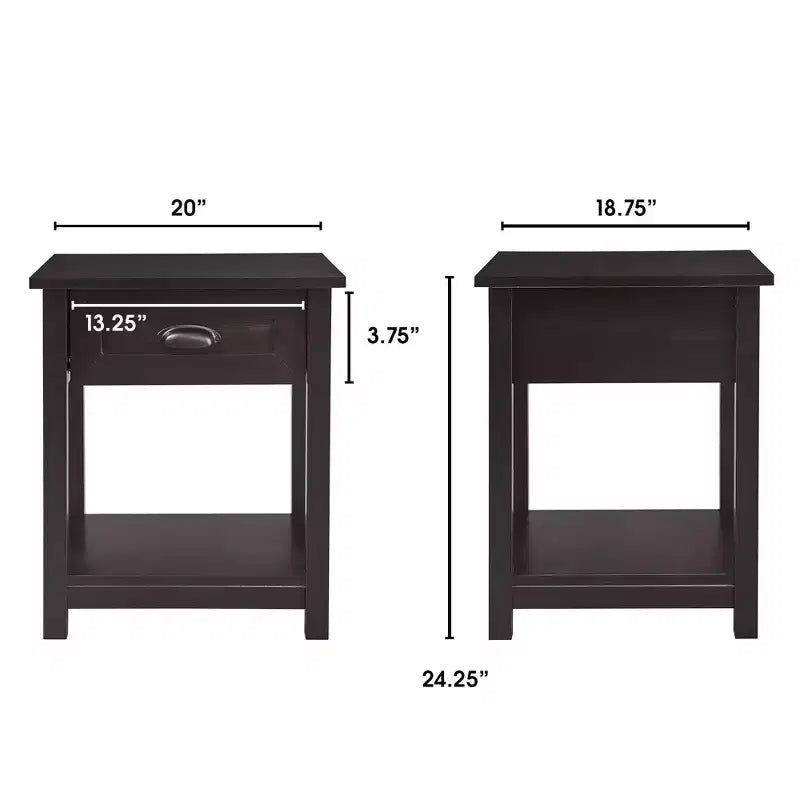 Table de Chevet en Bois avec Tiroir et Étagère Noire - ClickDecor : Style Traditionnel, Quincaillerie en Fer, Composite MDF
