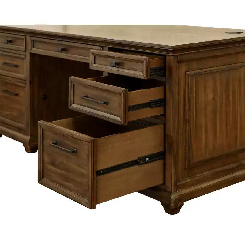 Bureau de Direction Martin Furniture Porter Traditionnel en Bois Double Piétement Marron : Aucun Assemblage Requis, 68,5" de Largeur, Tiroir Polyvalent